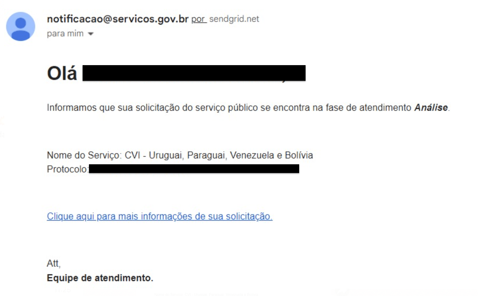 Confirmação submissão de formulário CVI